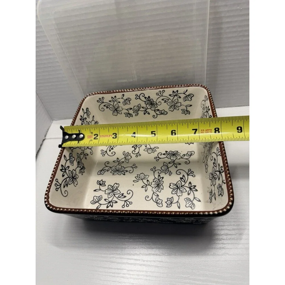3 Pc Temp-Tations Bakeware Floral Lace 1.5 QT Square w/Lid & Hot Plate